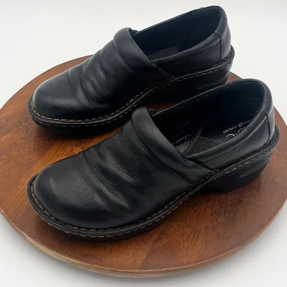 Born Concept Black Leather Slip-On Casual Loafer Clog Block Heel Women’s Sz 8M/W - Picture 3 of 10